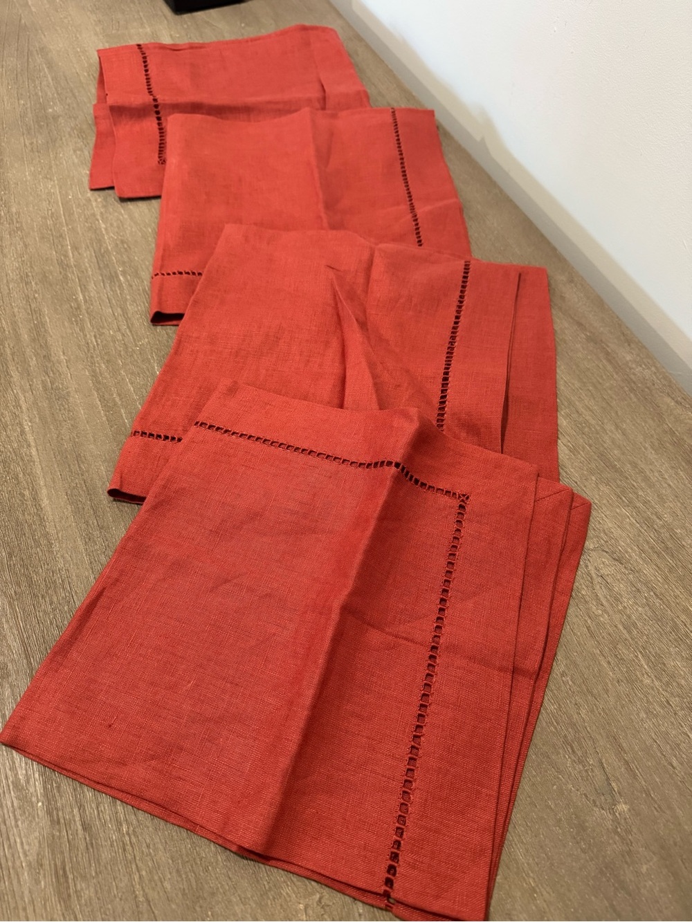 Pottery Barn Set of Four Burnt Orange Linen Napkins